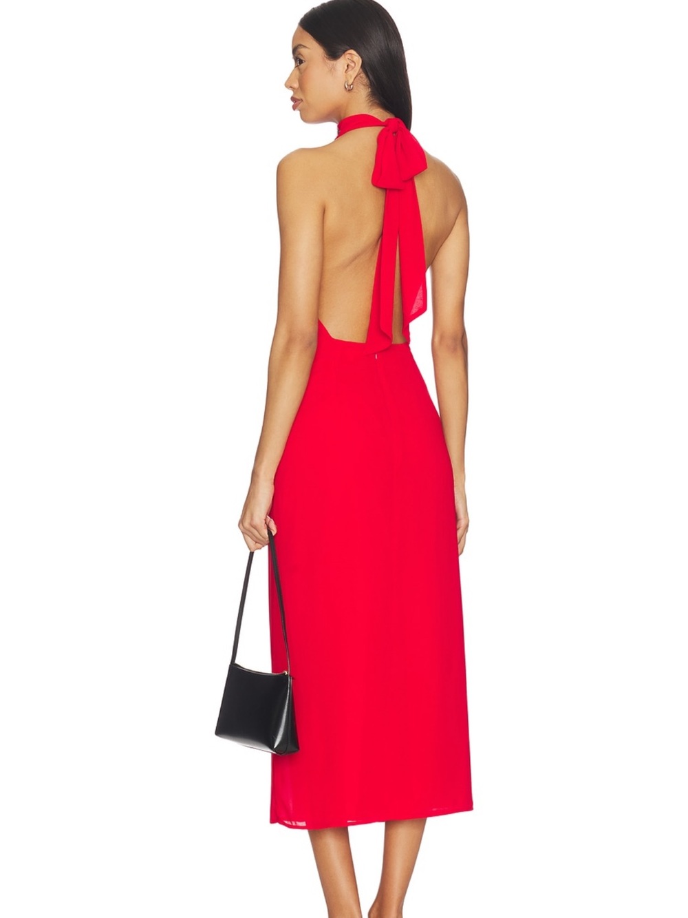 Red Backless Halter Tie-Neck Midi Dress